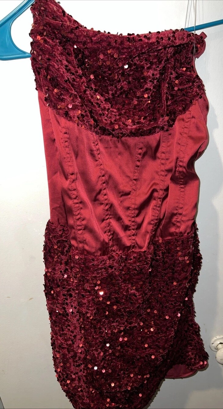 Strapless Red Sequined Mini Dress XL From SHEIN